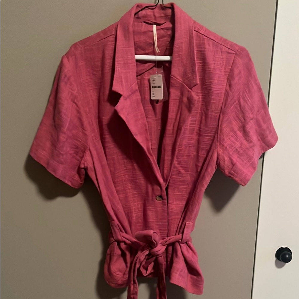 Free People Pink Button Down Jacket with Notched Collar